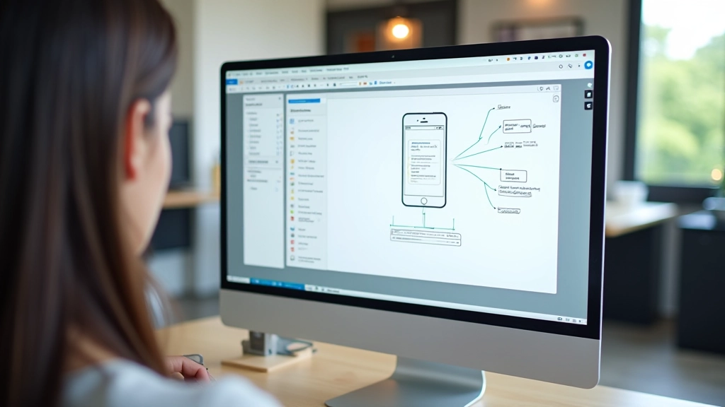 Prototyping tools interface showing interactive mockup with annotations and design specifications on computer screen