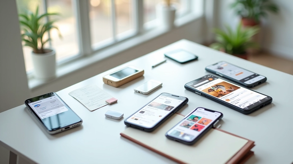 Modern smartphone displays showing different app interface designs with Southeast Asian aesthetic elements and localization features