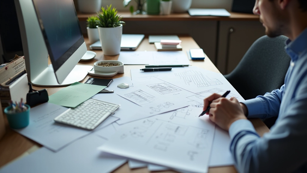UX designer working on user flow mapping and research materials